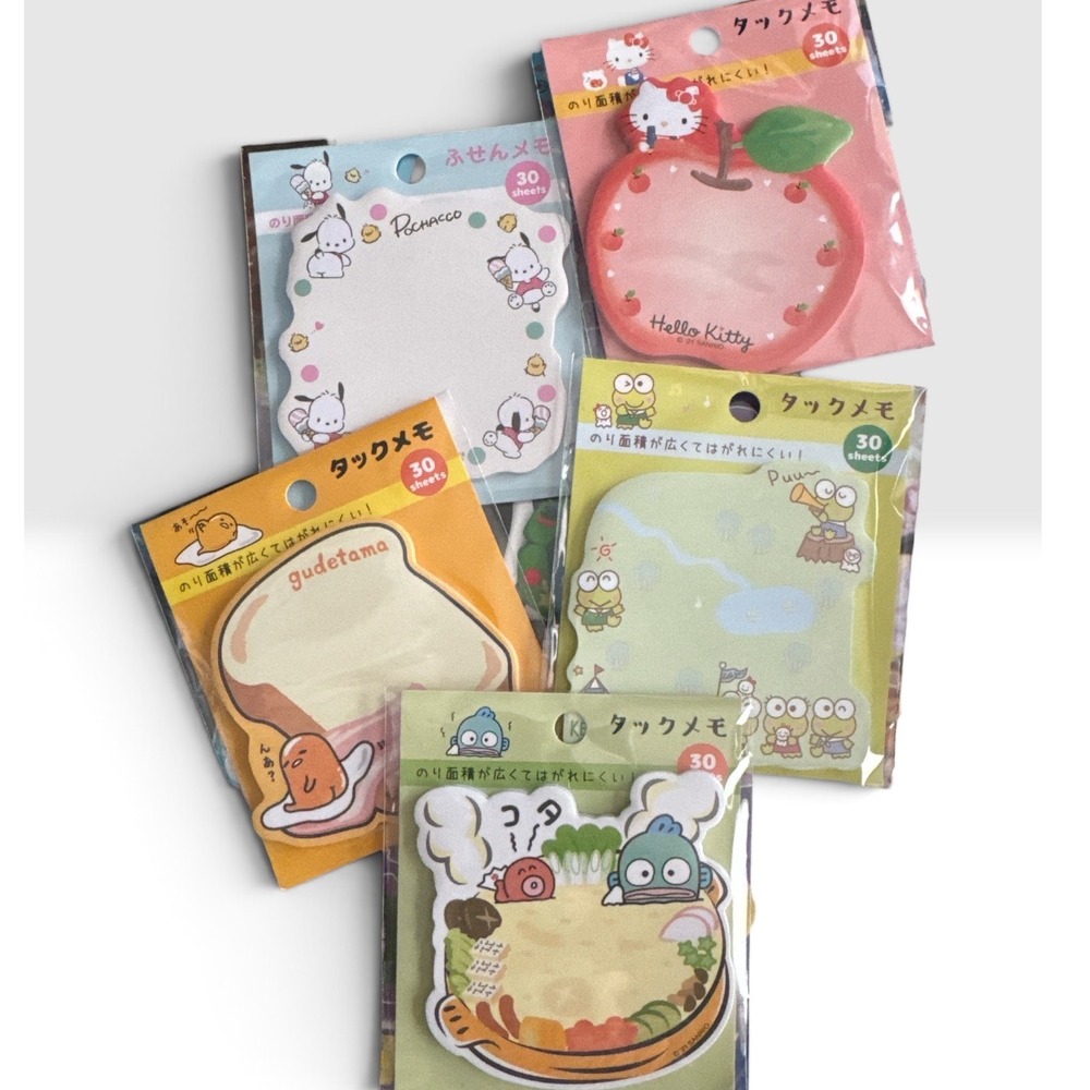 Sanrio Sticky Notes Bundle 5pk Hello Kitty Gudetama Keroppi Pochacco Hangyodon